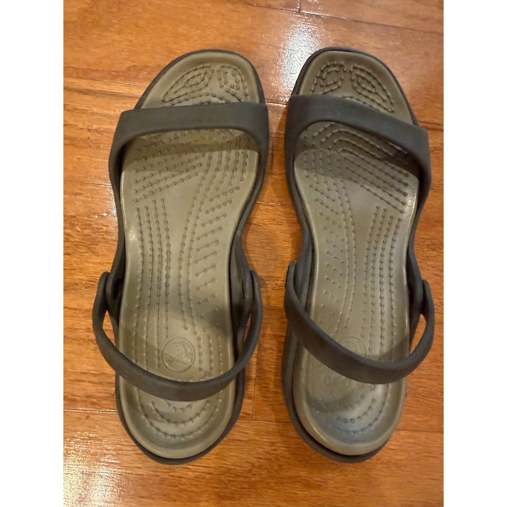 Crocs Cleo II Sandals Womens 9 Olive Green Tan Strappy Comfort Slides